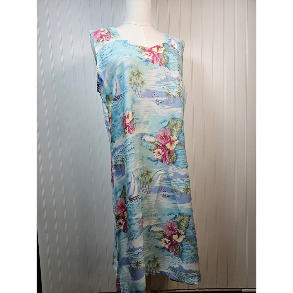 Peppermint Bay Tropical Hawaiian Dress Women's Size XL Rayon Floral Aloha